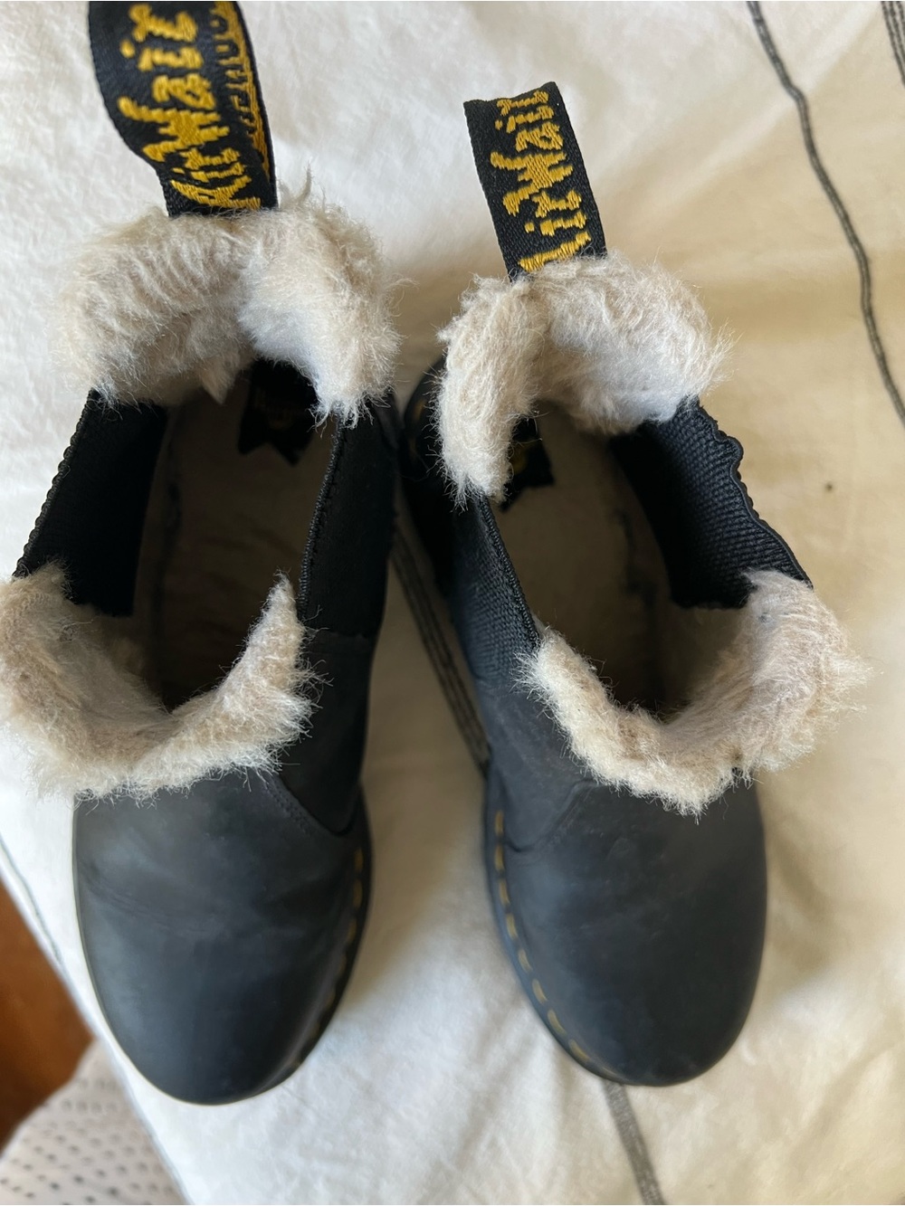 Dr. Martens Black Leather Fleece Chelsea Boots with Yellow Stitching - Picture 3 of 6